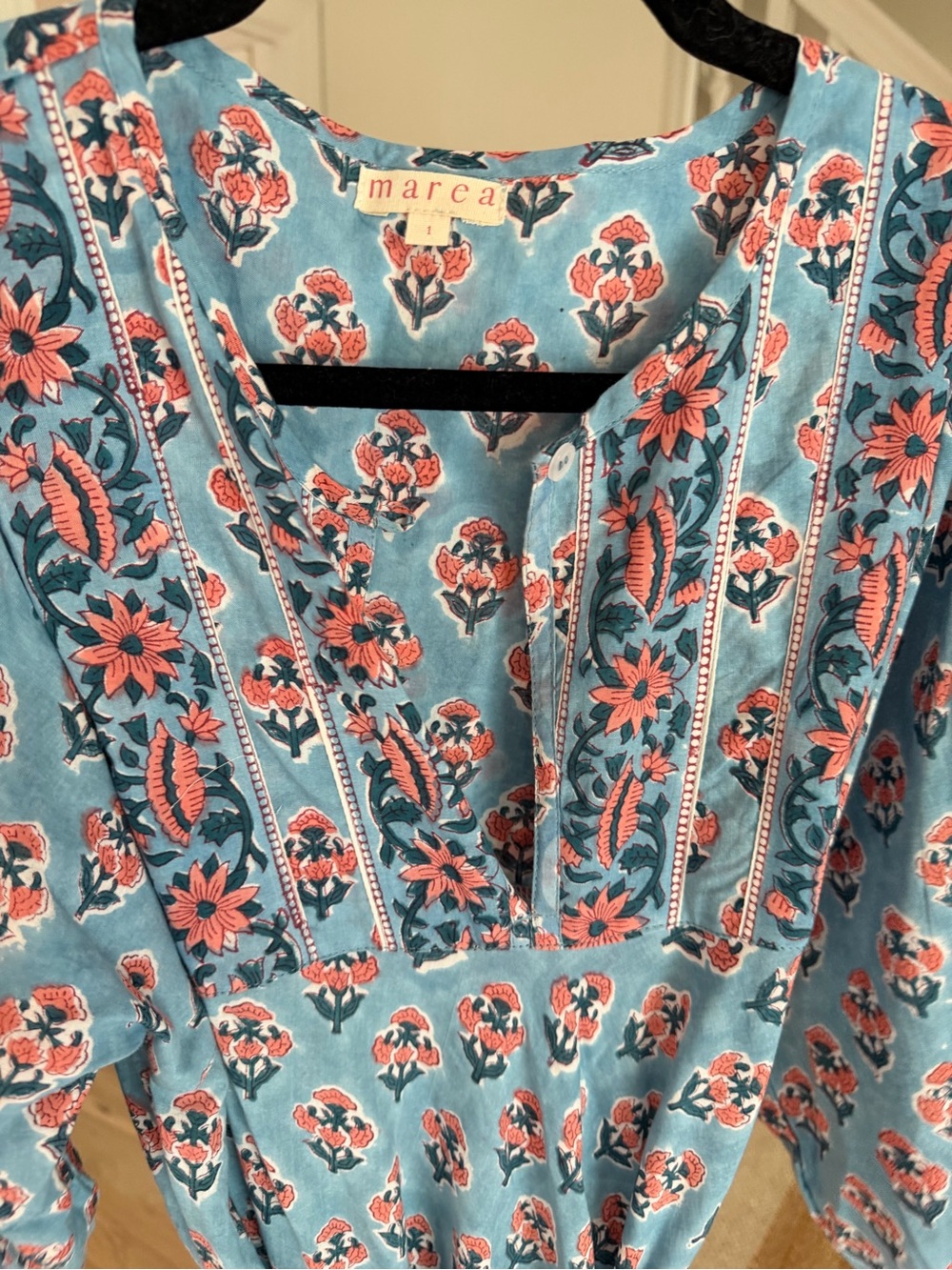 Marea by Liz Joy Blue Maxi Dress with Coral Floral Print - Picture 3 of 6
